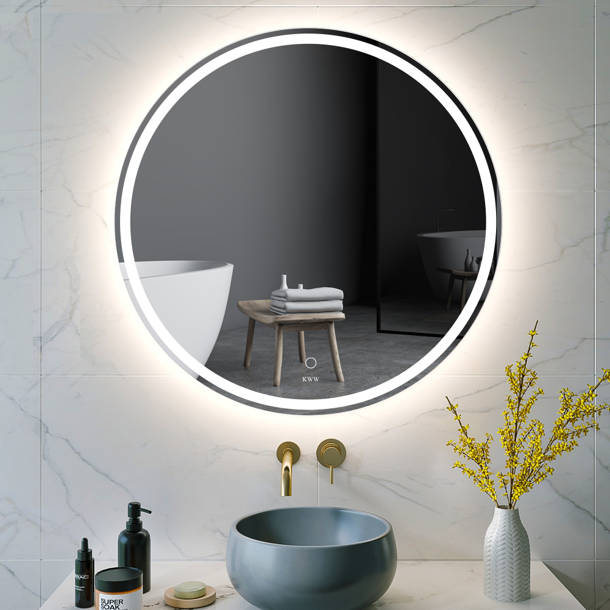 Ivy Bronx Balig Round Black Illuminated Dimmable LED Anti Fog Mirror ...